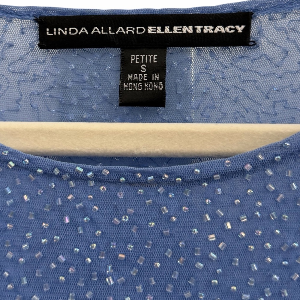 Beaded Linda Allard Ellen Tracy Blue Top Size Small Petite - Picture 5 of 6